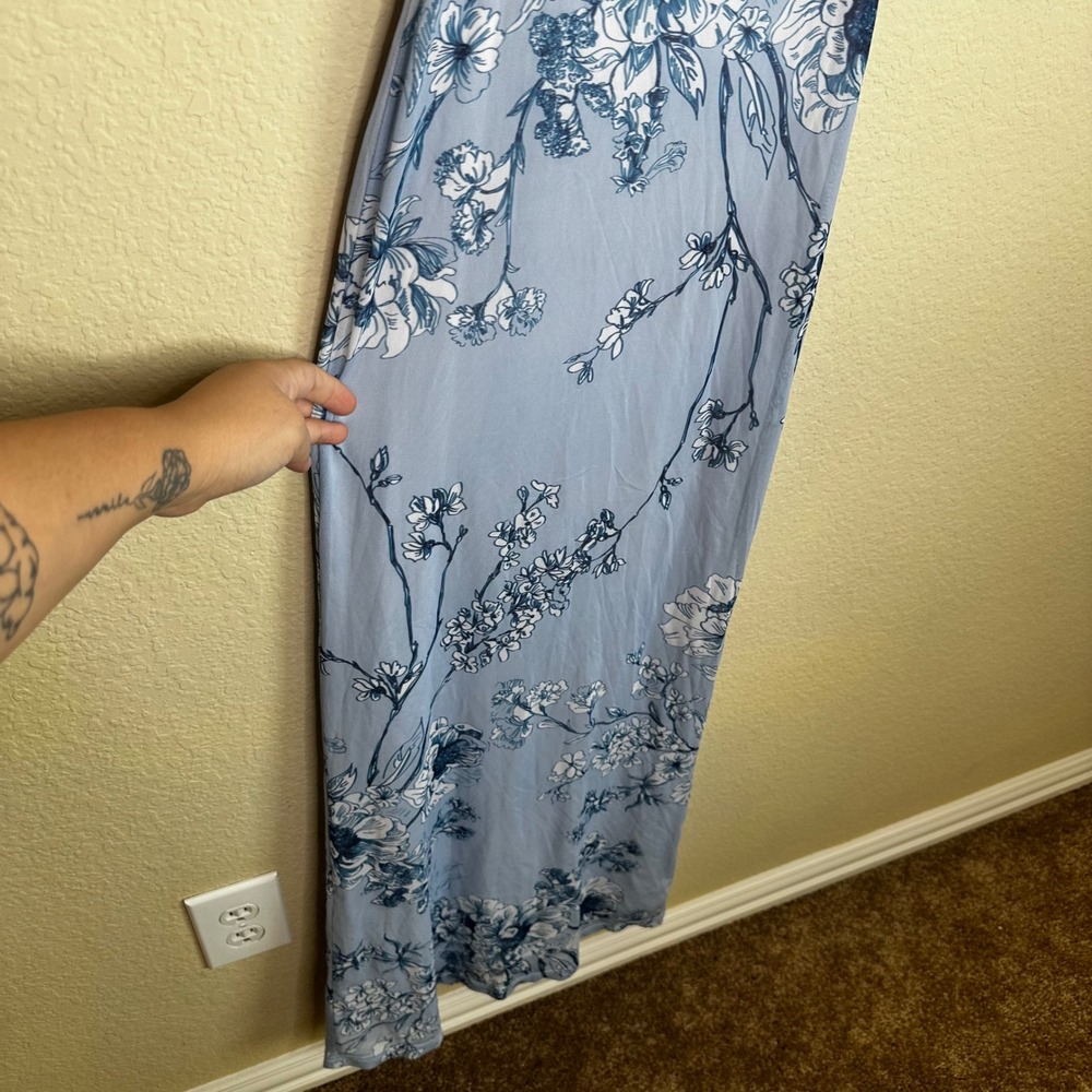 Tiger Mist Coquette Blue Floral Mesh Maxi Dress Adjustable Straps Size XS - Picture 5 of 9